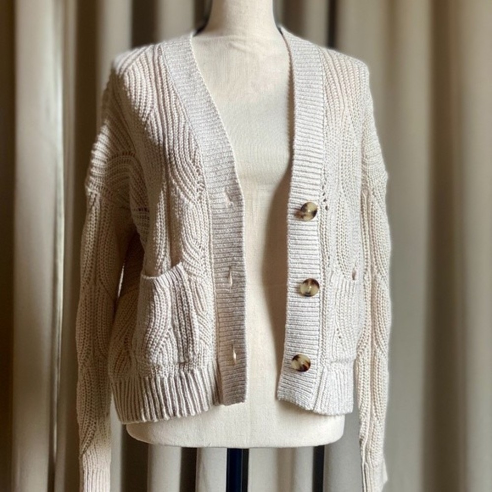 Madewell cardigan pointelle bone neutral 3 button essential knitwear capsule SM - Picture 2 of 8